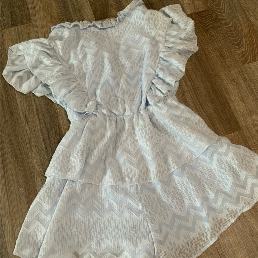 Blue Ruffle Layer Romper Mini Dress - Picture 9 of 13